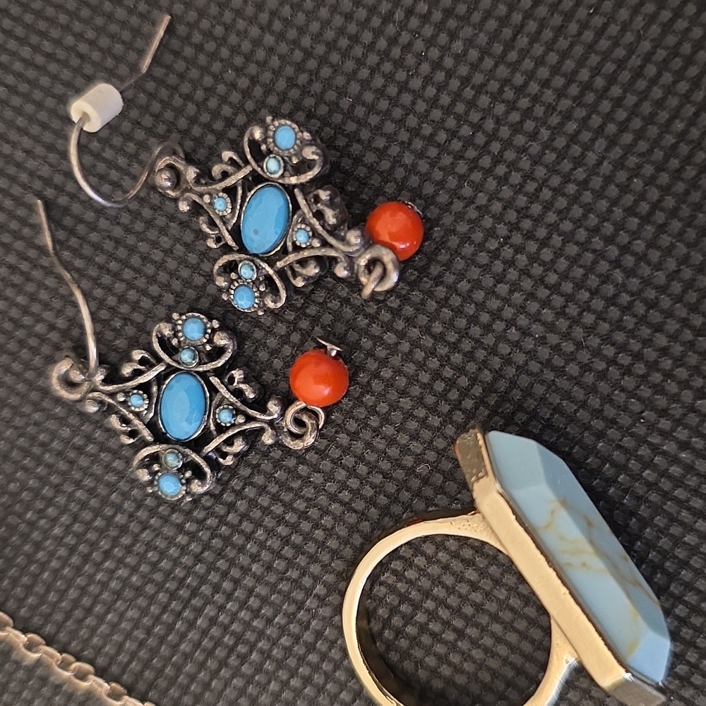 Guess Turquoise Coral Austrian Crystals Bow Earrings Necklaces Rings 10PC Lot - Picture 4 of 6